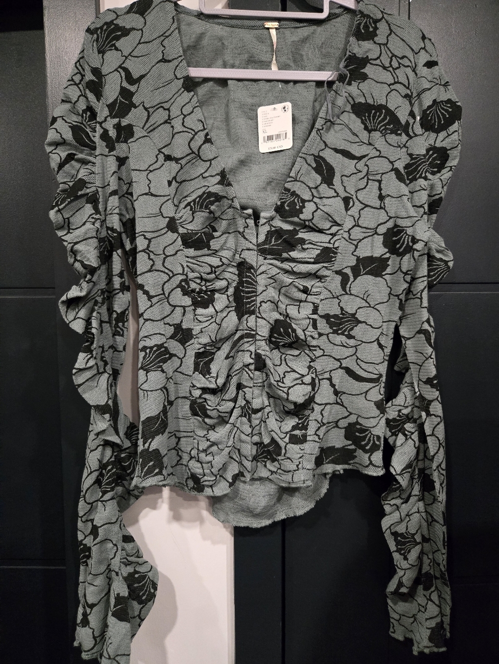 Floral Ruched V-Neck Long SleeveFree People Through The Medow XL Nwt - Picture 2 of 4